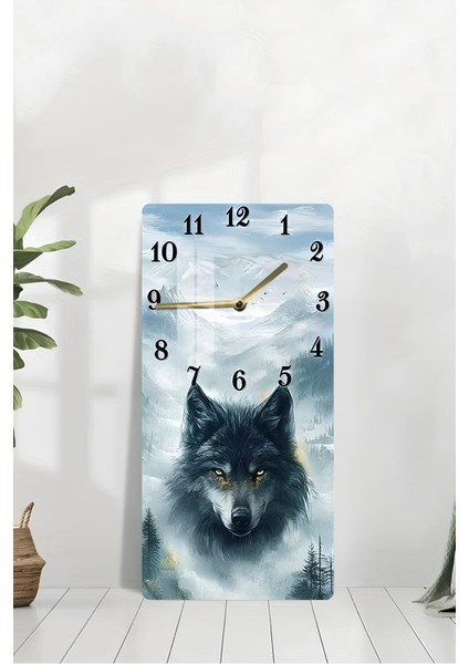 Kurt ve Dağ Manzaralı Temperli Cam Tablo Saat 30X60 cm | Hd Uv Baskı– CUSD189 modelleri