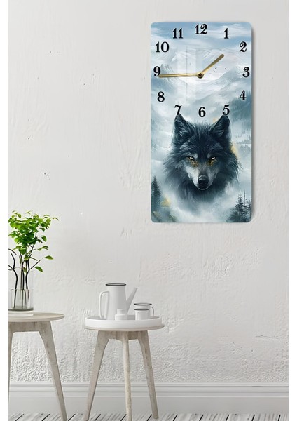 Kurt ve Dağ Manzaralı Temperli Cam Tablo Saat 30X60 cm | Hd Uv Baskı– CUSD189 indirimleri