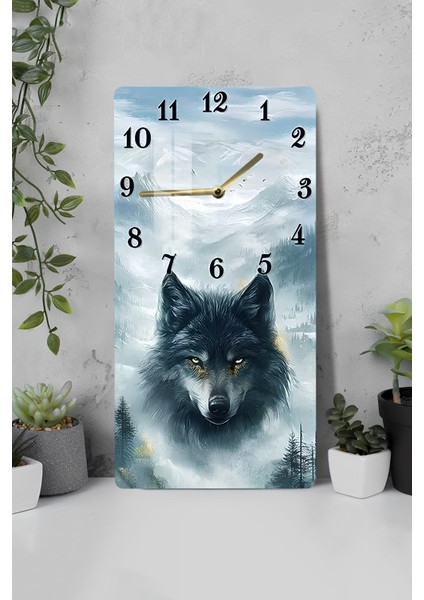 Kurt ve Dağ Manzaralı Temperli Cam Tablo Saat 30X60 cm | Hd Uv Baskı– CUSD189