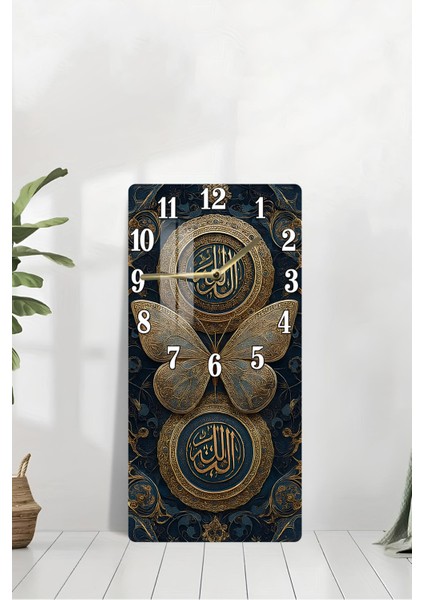 Allah Lafzı ve Kelebek Desenli Temperli Cam Tablo Saat 30X60 cm | Hd Uv Baskı– CUSD175 modelleri