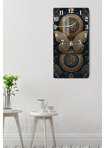 Allah Lafzı ve Kelebek Desenli Temperli Cam Tablo Saat 30X60 cm | Hd Uv Baskı– CUSD175 indirimleri