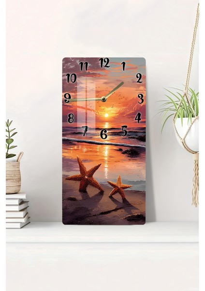 Gün Batımı Deniz Kenarı Temalı Temperli Cam Saat – Hd Uv Baskı 30X60 cm CUSD068