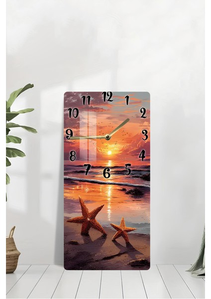 Gün Batımı Deniz Kenarı Temalı Temperli Cam Saat – Hd Uv Baskı 30X60 cm CUSD068 modelleri