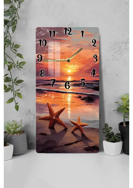 Gün Batımı Deniz Kenarı Temalı Temperli Cam Saat – Hd Uv Baskı 30X60 cm CUSD068