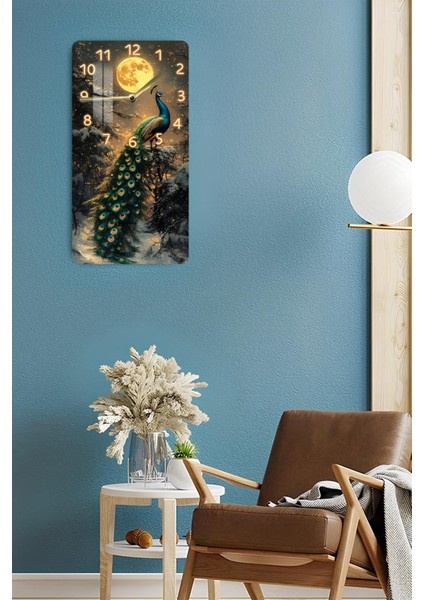 Tavus Kuşu ve Ay Işığı Desenli Temperli Cam Tablo Saat – 30X60 cm –CUSD024 fırsatları