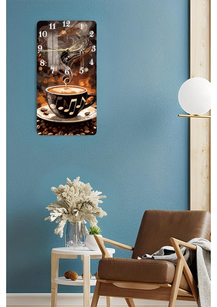 Kahve ve Nota Desenli Temperli Cam Tablo Saat – 30X60 cm Uv Baskı – CUSD014 fırsatları
