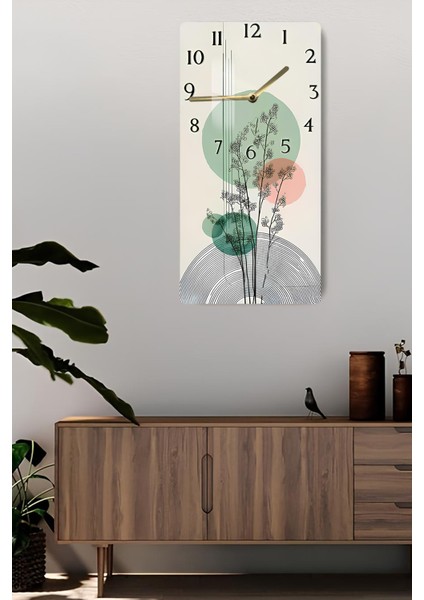 Temperli Cam Tablo Saat – Pastel Renkli Bitki Desenli Minimal Tasarım (30X60 Cm)– Uv Baskı– CUSD120 fiyatları