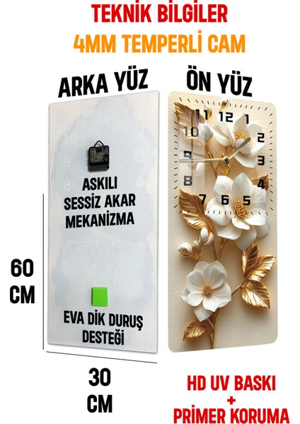 Şık & Zarif Temperli Cam Tablo Saat – 30X60 cm Uv Baskı – CUSD021