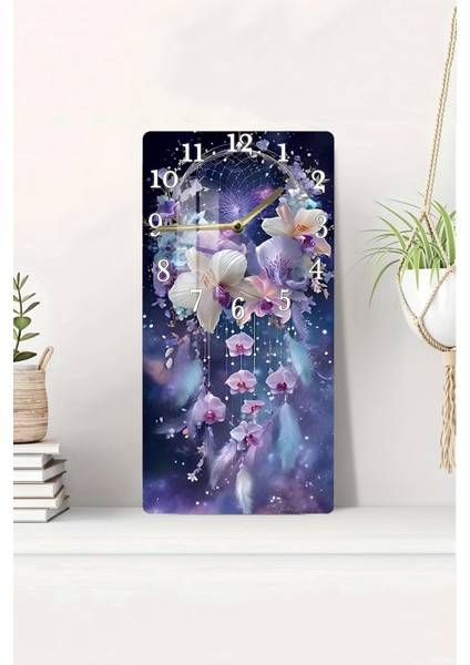 Rüya Kapanı ve Çiçek Tüy Desenli Temperli Cam Tablo Saat 30×60 cm Hd Uv Baskı– CUSD234