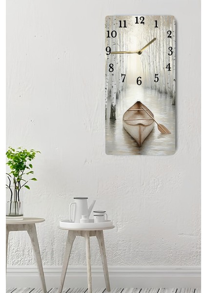 Doğanın Sessizliğinde Kayık Manzaralı Temperli Cam Tablo Saat 30X60 cm |hd Uv Baskı– CUSD191 indirimleri