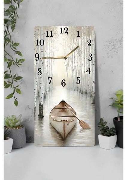 Doğanın Sessizliğinde Kayık Manzaralı Temperli Cam Tablo Saat 30X60 cm |hd Uv Baskı– CUSD191