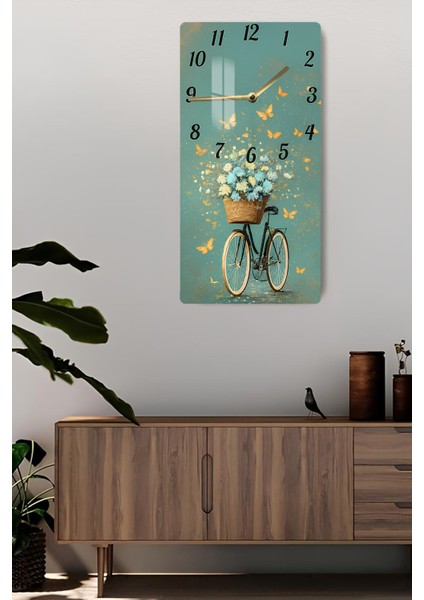 Çiçekli Bisiklet Temalı Temperli Cam Tablo Saat – 30X60 cm | Hd Uv Baskı– CUSD152 fiyatları