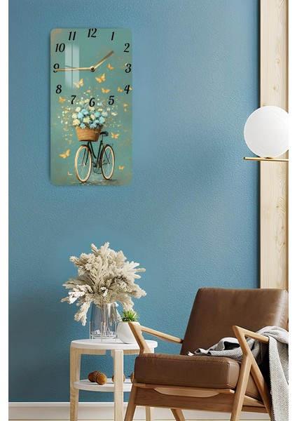 Çiçekli Bisiklet Temalı Temperli Cam Tablo Saat – 30X60 cm | Hd Uv Baskı– CUSD152 fırsatları