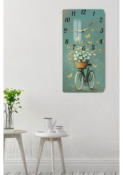 Çiçekli Bisiklet Temalı Temperli Cam Tablo Saat – 30X60 cm | Hd Uv Baskı– CUSD152 indirimleri