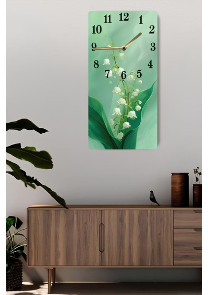 Yeşil Zemin Üzerinde Vadideki Zambak Desenli Uv Baskı Mdf Tablo Saat – 30X60 Cm– USD224 fiyatları