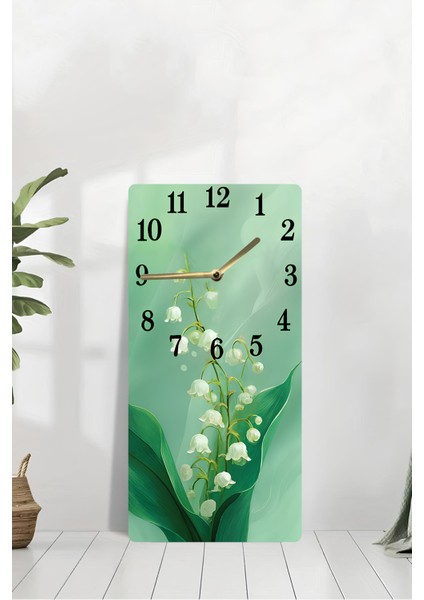 Yeşil Zemin Üzerinde Vadideki Zambak Desenli Uv Baskı Mdf Tablo Saat – 30X60 Cm– USD224 modelleri