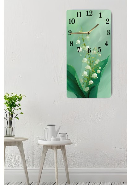 Yeşil Zemin Üzerinde Vadideki Zambak Desenli Uv Baskı Mdf Tablo Saat – 30X60 Cm– USD224 indirimleri