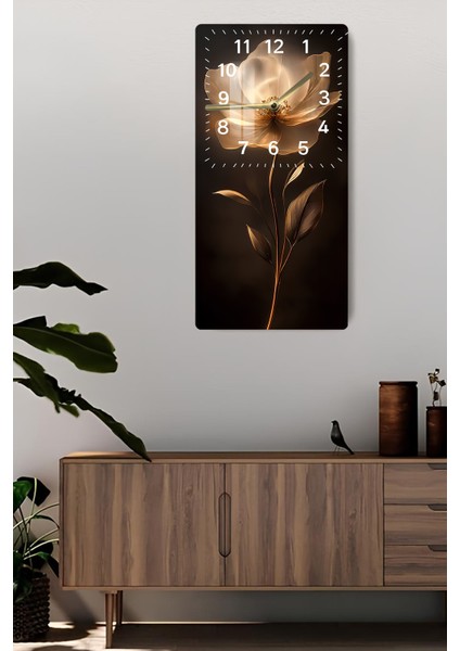 Altın Çiçek Temalı Temperli Cam Tablo Saat – 30×60 Cm– Uv Baskı– CUSD142 fiyatları