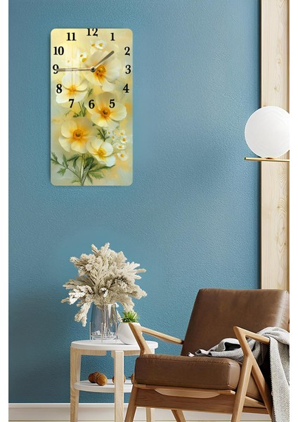 Sarı Beyaz Çiçek Temalı Temperli Cam Tablo Saat – 30×60 Cm– Uv Baskı– CUSD148 fırsatları
