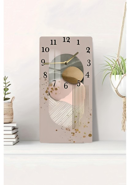 Soyut Modern Desenli Temperli Cam Tablo Saat – 30X60 cm | Hd Uv Baskı– CUSD089