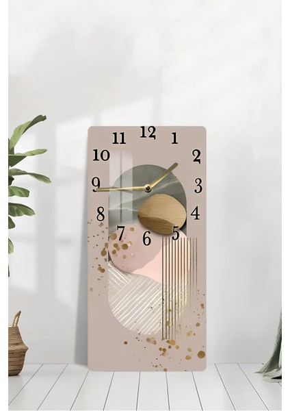Soyut Modern Desenli Temperli Cam Tablo Saat – 30X60 cm | Hd Uv Baskı– CUSD089 modelleri
