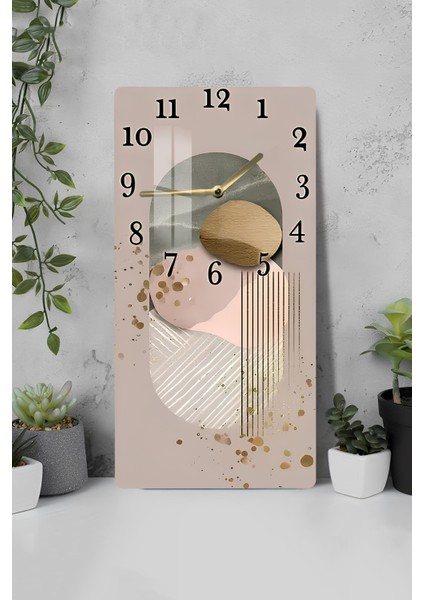 Soyut Modern Desenli Temperli Cam Tablo Saat – 30X60 cm | Hd Uv Baskı– CUSD089