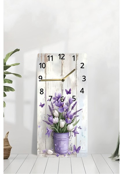 Mor Çiçek ve Kelebek Desenli Uv Baskı Mdf Tablo Saat – 30X60 Cm– USD215 modelleri