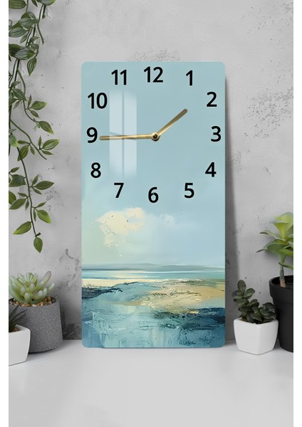 Temperli Cam Tablo Saat 30X60 cm Deniz Manzaralı Uv Baskı– CUSD050
