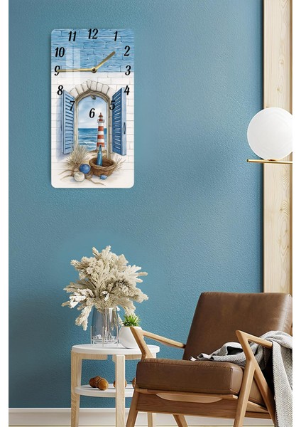 Deniz Manzaralı Fener Tasarımlı Temperli Cam Tablo Saat – 30X60 cm Uv Baskı – CUSD035 fırsatları