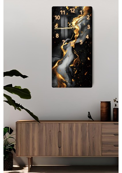 Temperli Cam Tablo Saat – 30X60 cm Modern Gold & Siyah Desen – CUSD020 fiyatları