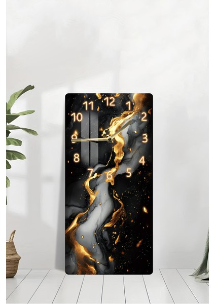 Temperli Cam Tablo Saat – 30X60 cm Modern Gold & Siyah Desen – CUSD020 modelleri