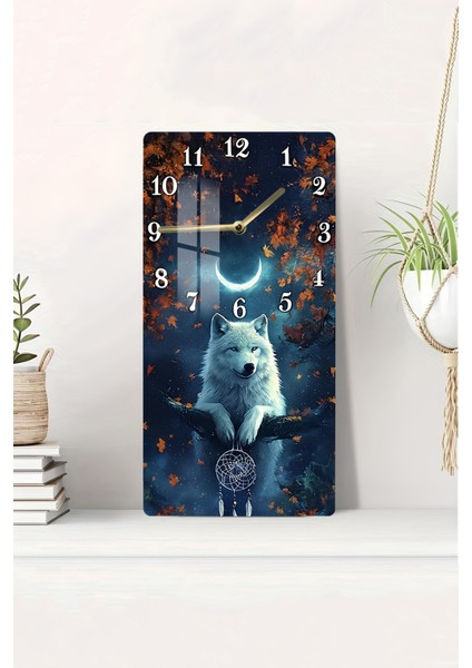 Kurt ve Ay Figürlü Temperli Cam Tablo Saat 30×60 cm Hd Uv Baskı– CUSD238