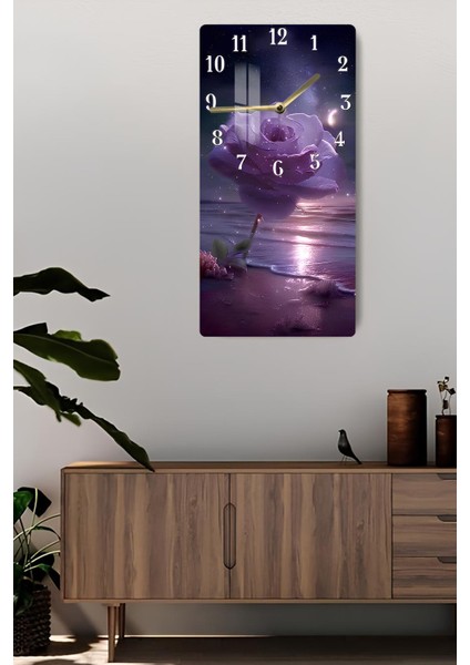Mor Gül ve Ay Işığı Temalı Temperli Cam Tablo Saat 30×60 cm Hd Uv Baskı– CUSD232 fiyatları