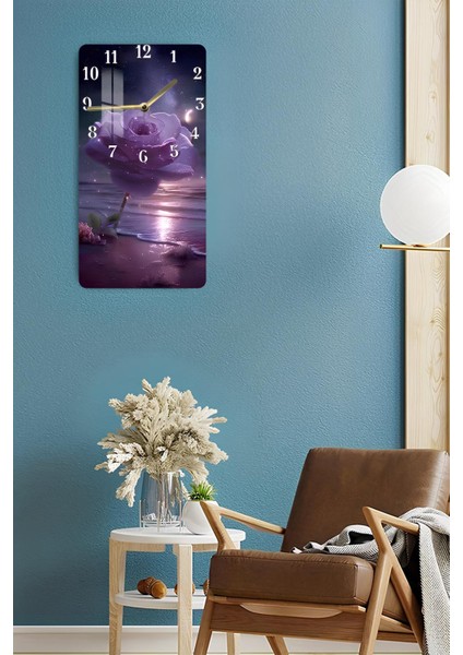 Mor Gül ve Ay Işığı Temalı Temperli Cam Tablo Saat 30×60 cm Hd Uv Baskı– CUSD232 fırsatları