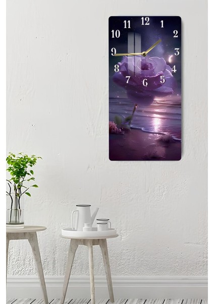Mor Gül ve Ay Işığı Temalı Temperli Cam Tablo Saat 30×60 cm Hd Uv Baskı– CUSD232 indirimleri