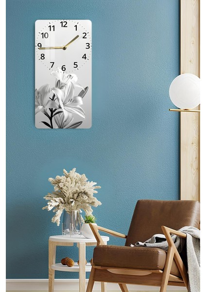 Siyah Beyaz Zambak Desenli Temperli Cam Tablo Saat 30X60 cm | Hd Uv Baskı– CUSD197 fırsatları