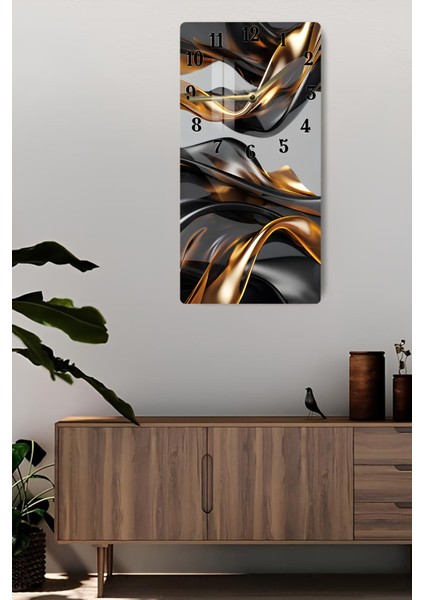 Siyah Gold Soyut Desenli Temperli Cam Tablo Saat – 30X60 Cm– Uv Baskı– CUSD140 fiyatları