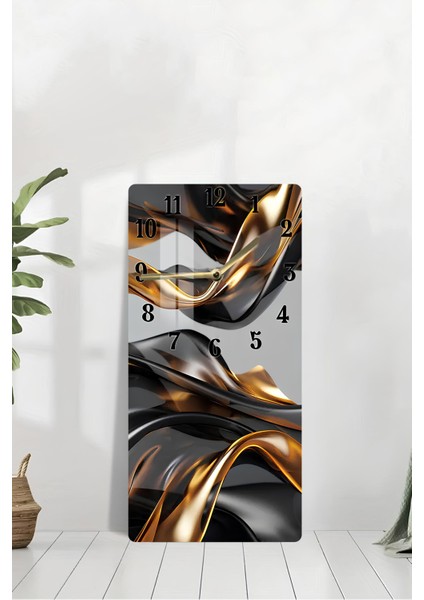 Siyah Gold Soyut Desenli Temperli Cam Tablo Saat – 30X60 Cm– Uv Baskı– CUSD140 modelleri