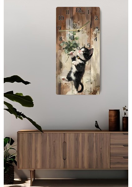 Sevimli Siyah Beyaz Kedi Temalı Temperli Cam Duvar Saati – 30X60 cm Hd Uv Baskı– CUSD058 fiyatları
