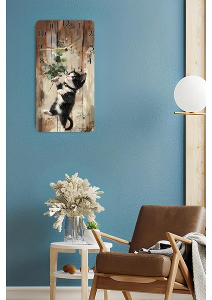 Sevimli Siyah Beyaz Kedi Temalı Temperli Cam Duvar Saati – 30X60 cm Hd Uv Baskı– CUSD058 fırsatları