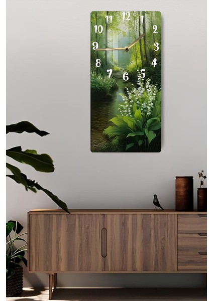 Doğa Manzaralı Yeşil Orman Temalı Temperli Cam Tablo Saat 30X60 cm | Hd Uv Baskı– CUSD187 fiyatları