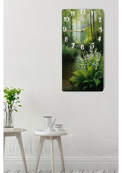 Doğa Manzaralı Yeşil Orman Temalı Temperli Cam Tablo Saat 30X60 cm | Hd Uv Baskı– CUSD187 indirimleri