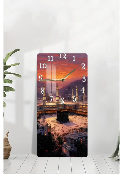 Kâbe Manzaralı Temperli Cam Tablo Saat – 30X60 cm | Hd Uv Baskı ile Işığın Kudreti– CUSD167 modelleri