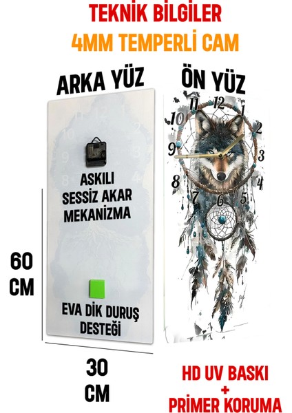 Kurt ve Düş Kapanı Temalı Temperli Cam Tablo Saat – 30X60 cm | Hd Uv Baskı– CUSD165