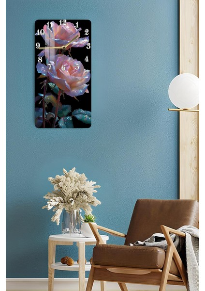Işıltılı Gül Temalı Temperli Cam Tablo Saat – 30X60 cm | Hd Uv Baskı– CUSD157 fırsatları