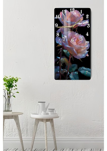 Işıltılı Gül Temalı Temperli Cam Tablo Saat – 30X60 cm | Hd Uv Baskı– CUSD157 indirimleri