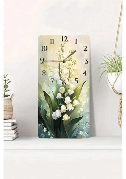 Zambak Çiçekleri Desenli Temperli Cam Tablo Saat – 30×60 cm Hd Uv Baskı– CUSD212