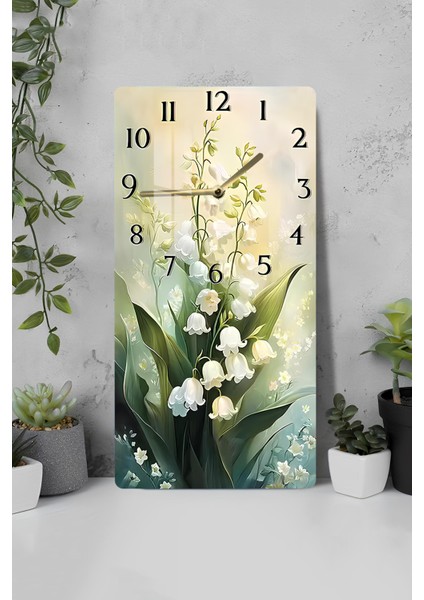 Zambak Çiçekleri Desenli Temperli Cam Tablo Saat – 30×60 cm Hd Uv Baskı– CUSD212