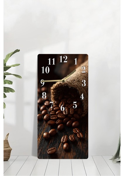 Temperli Cam Tablo Saat – Kahve Çekirdekleri Temalı Rustik Tasarım (30×60 Cm)– Uv Baskı– CUSD132 modelleri