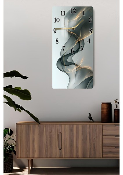 Temperli Cam Tablo Saat – Soyut Duman ve Altın Işık Desenli Tasarım (30X60 Cm)– Uv Baskı– CUSD117 fiyatları